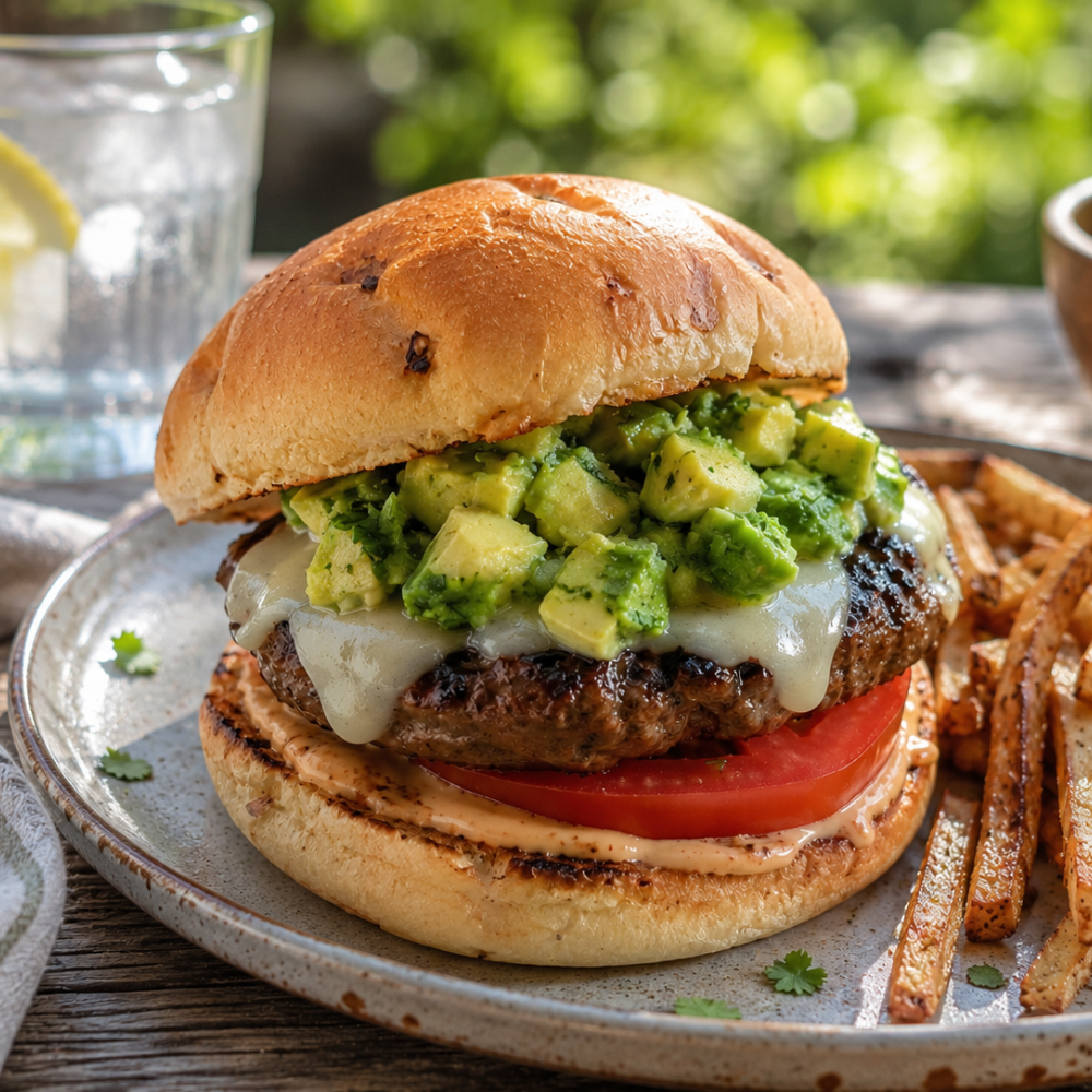 Burger mexicain à l’avocat, lime et coriandre