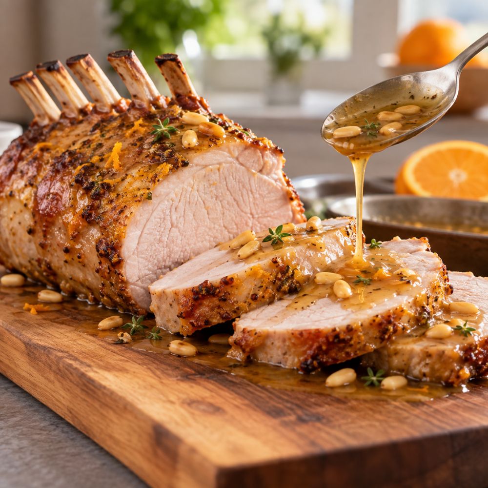 Carré de porc aux pignons et au cointreau