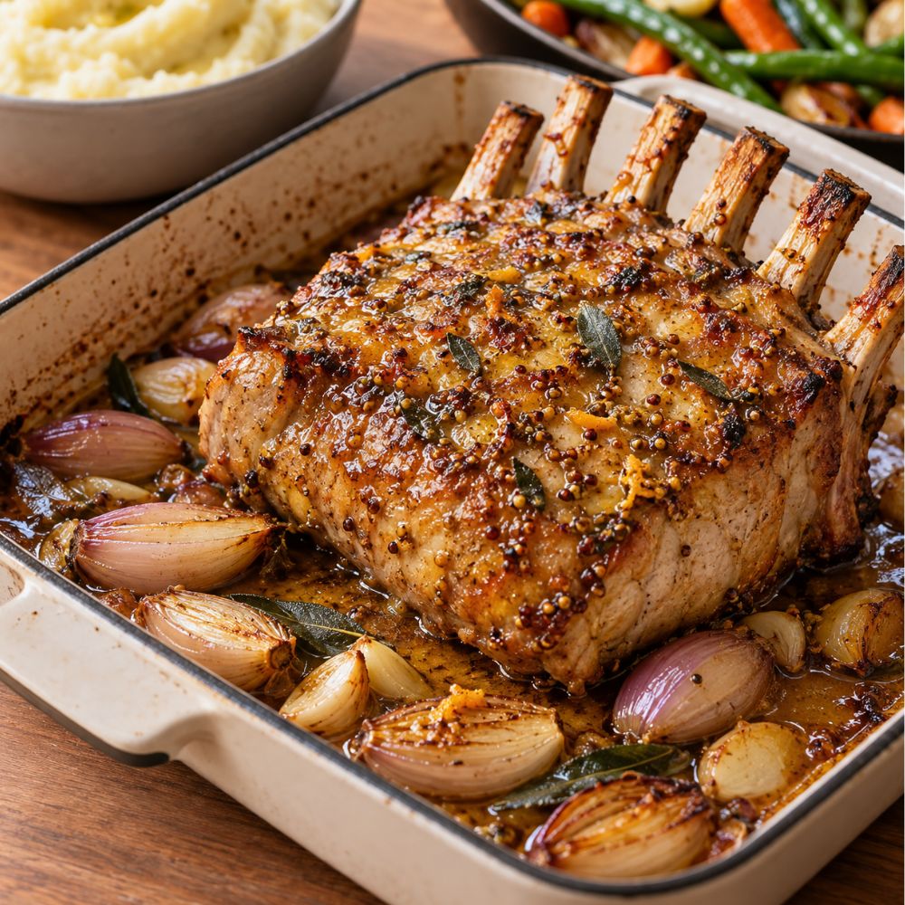 Carré de porc miel, moutardes et sauge