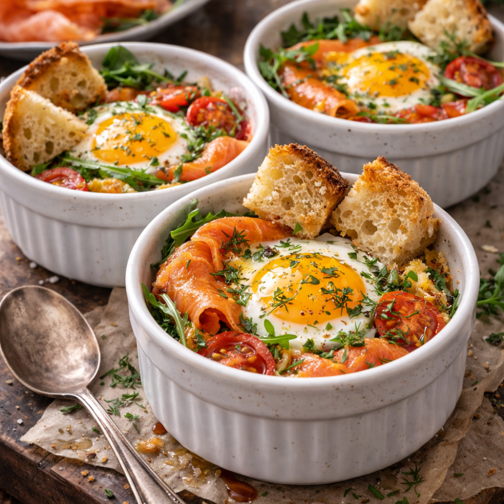 Cassolette brunch au saumon fumé et œuf