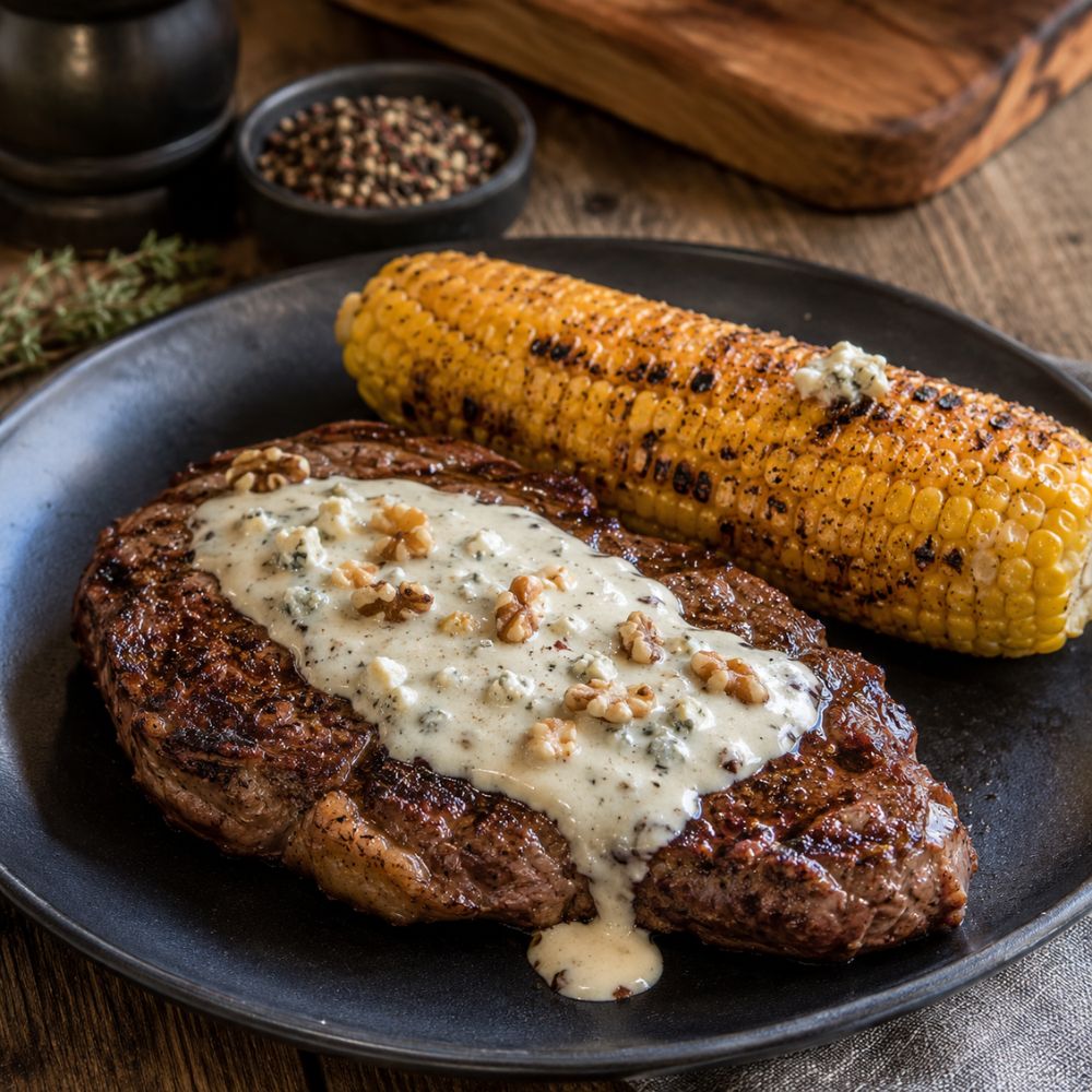 Contre-filet sur le bbq, sauce au bleu d'ici