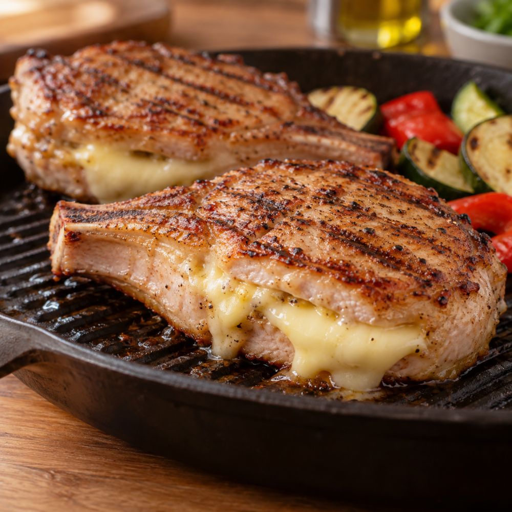Côtelettes de porc au gruyère fumé