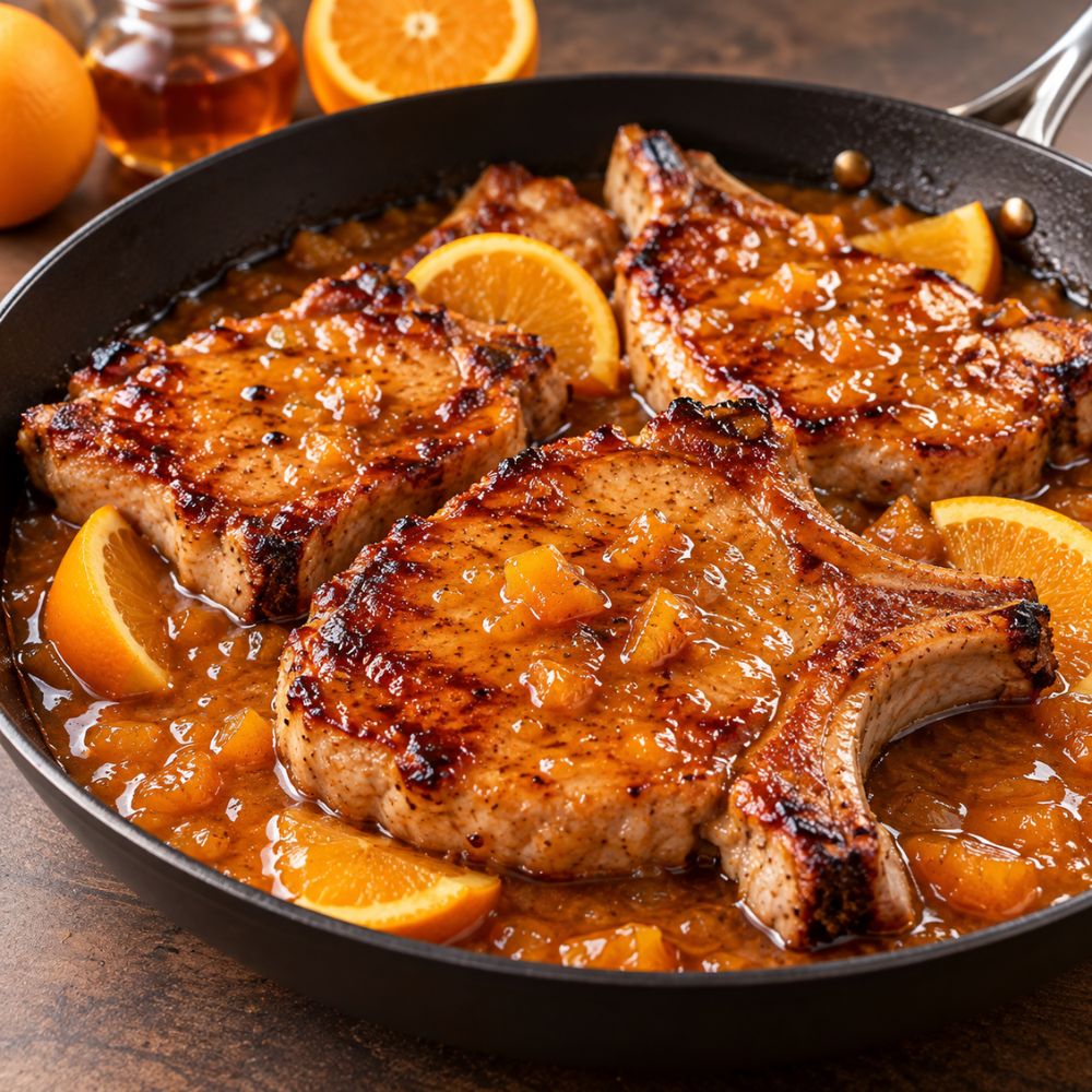 Côtelettes de porc nagano laquées à l'orange et à l'érable