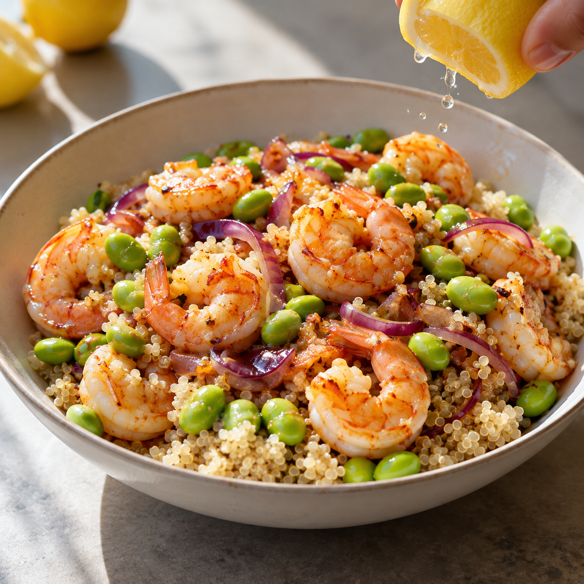 Crevettes au citron et quinoa