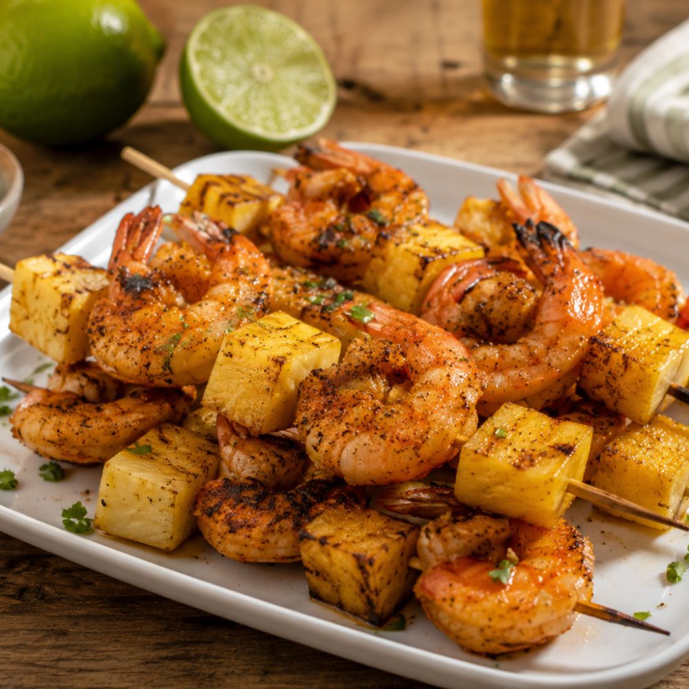 Crevettes épicées et ananas