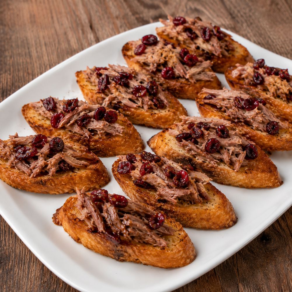 Croûtons décadent sirop d'érable et beurre, canard effiloché