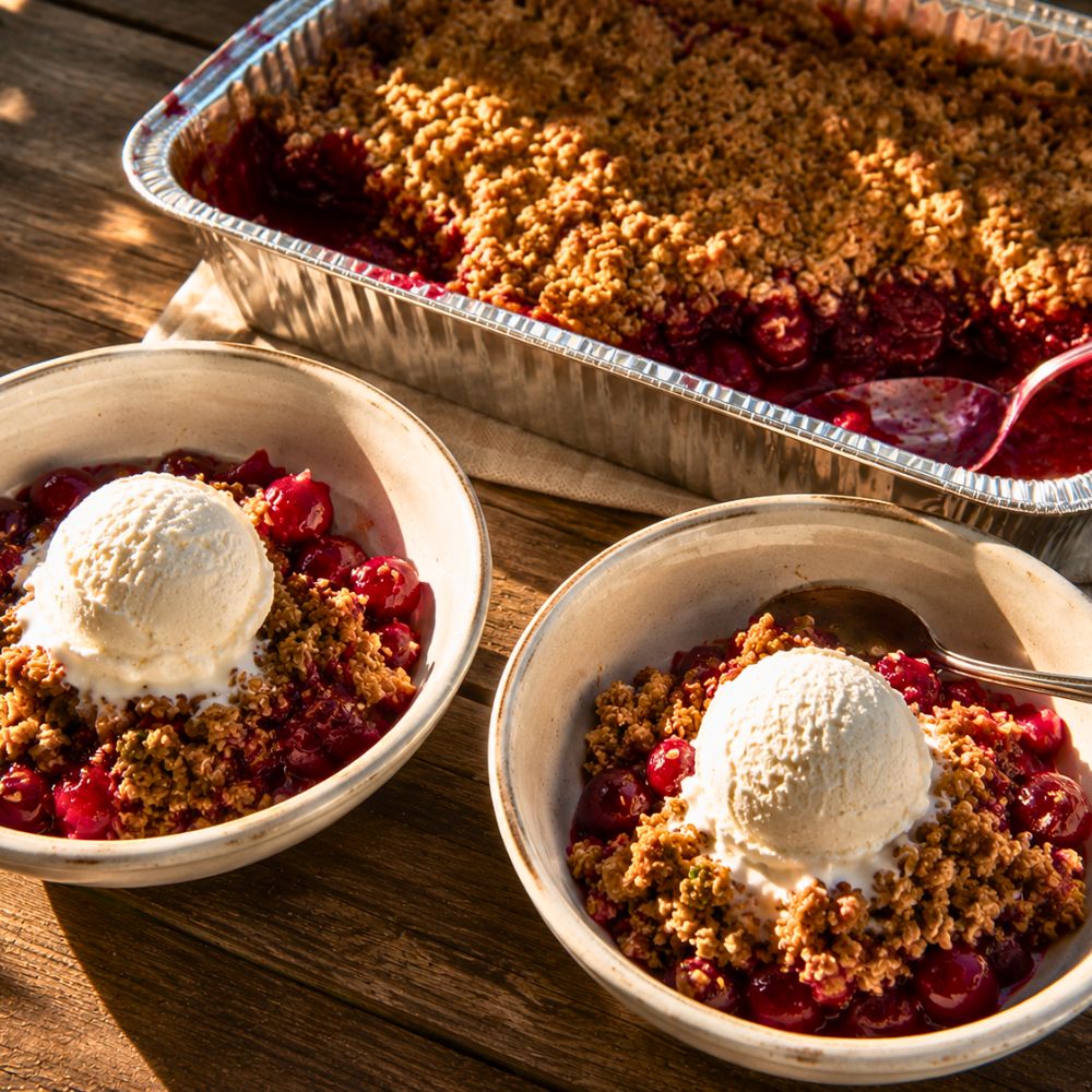 Crumble aux cerises et yogourt glacé