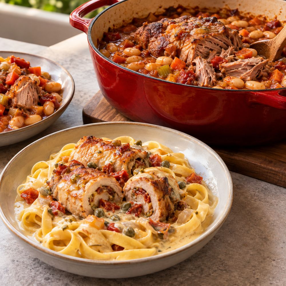 Escalope de porc à l’italienne et épaule de porc braisée aux haricots