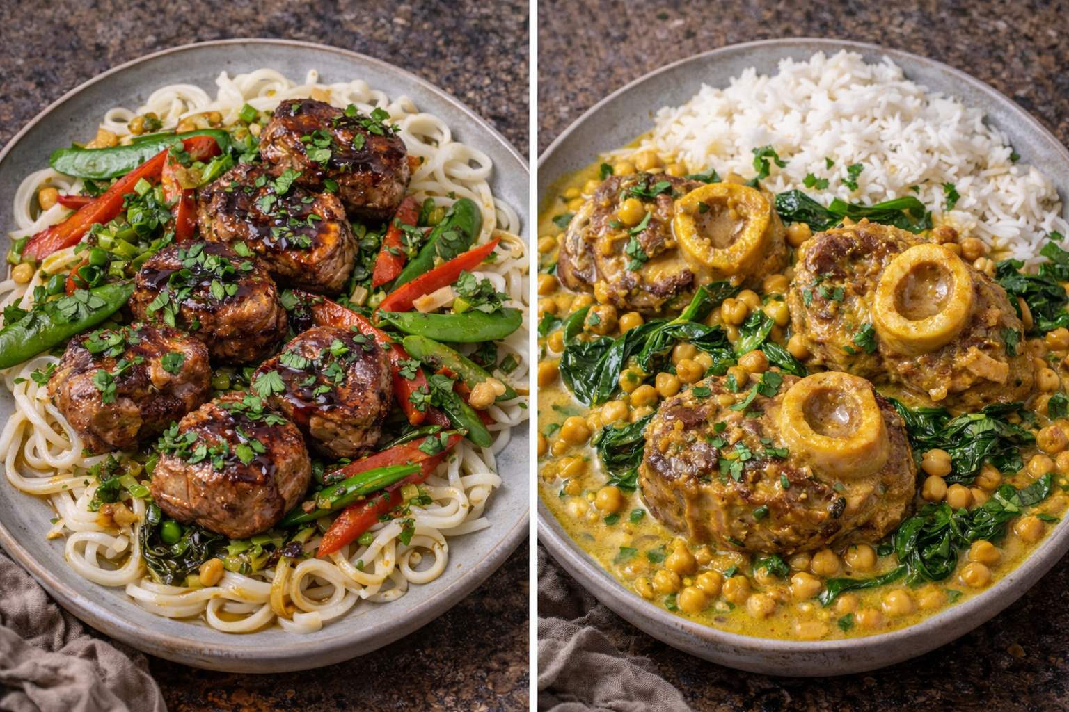 Filet de porc à l’asiatique et Osso bucco à l’indienne