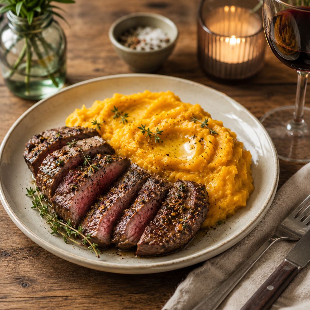 Filet mignon de bœuf et purée de courge