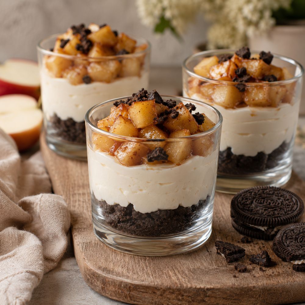 Gâteau au fromage et aux pommes en verrine