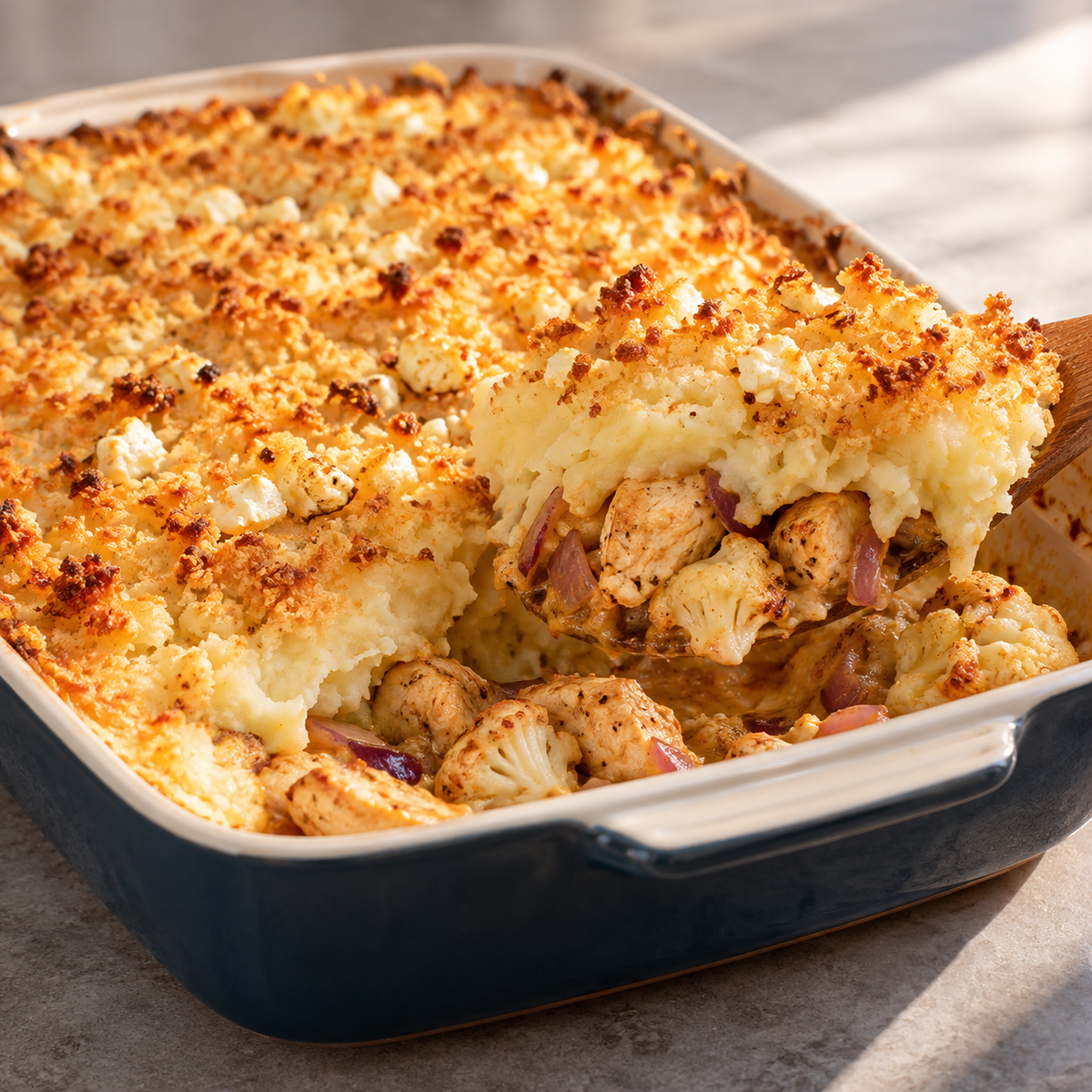 Gratin de Poulet, Chou-Fleur et Purée de Pommes de Terre à la Feta