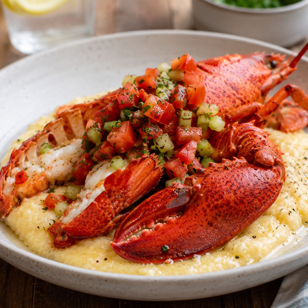 Homard, salsa de tomates et grits