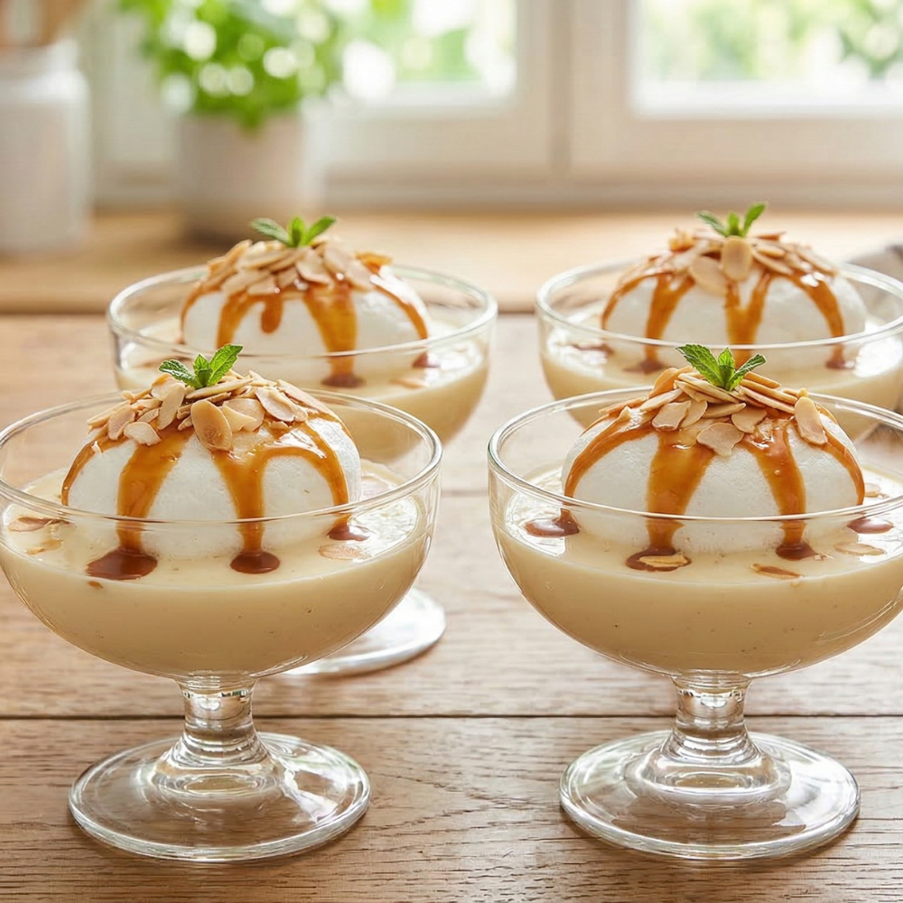 Île flottante aux amandes et caramel