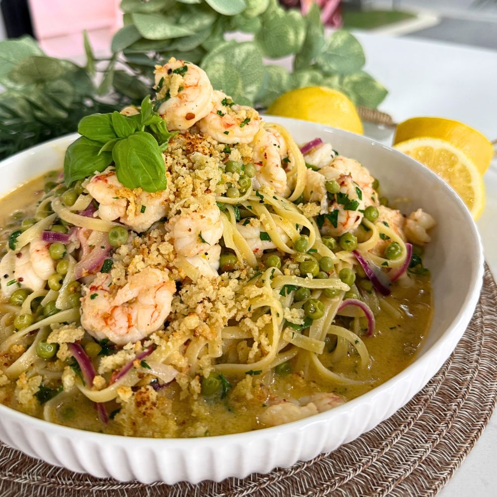 Linguine aux crevettes, ail et citron