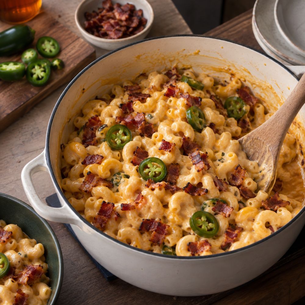 Mac & cheese miel fumé, bacon & jalapeño