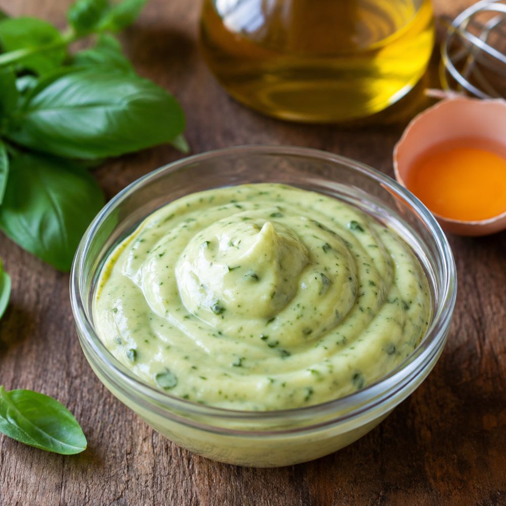 Mayonnaise à l'Huile d'Olive et Basilic Frais