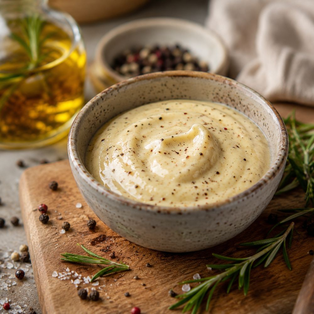 Mayonnaise au Poivre Noir et Romarin Infusé