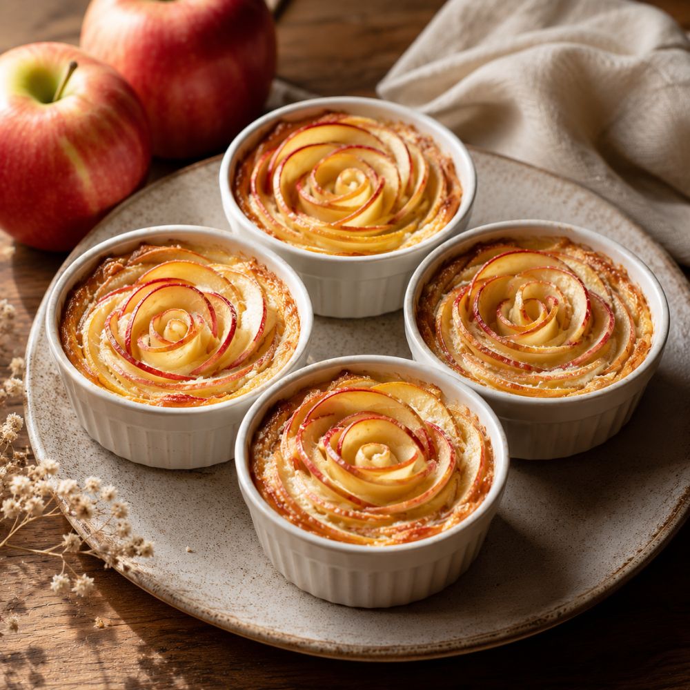 Mini clafoutis aux pommes en forme de rose