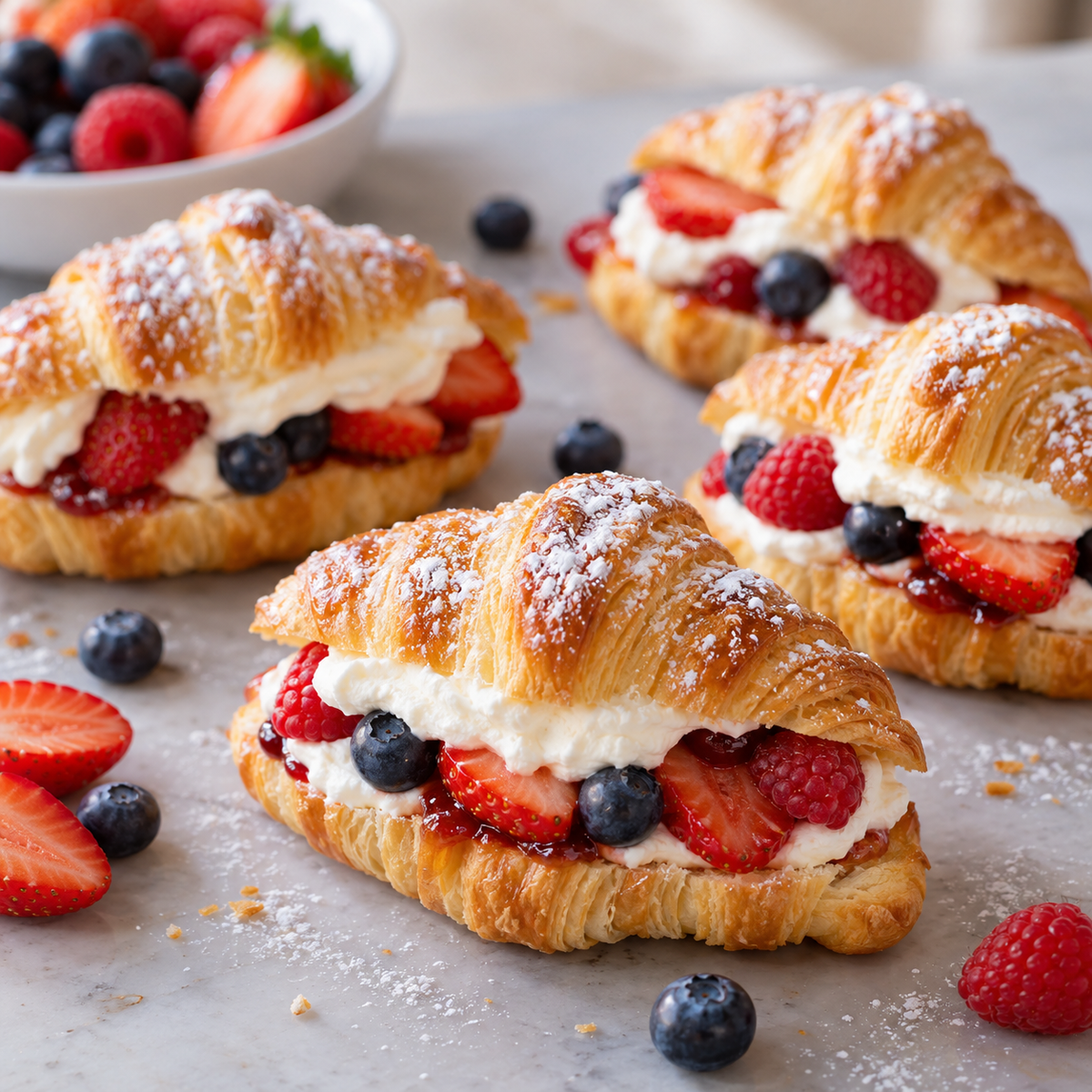 Mini croissants aux fruits et crème chantilly