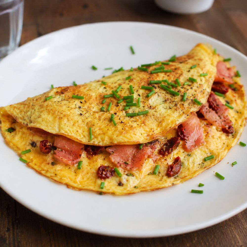 Omelette au saumon fumé pastrami et ciboulette