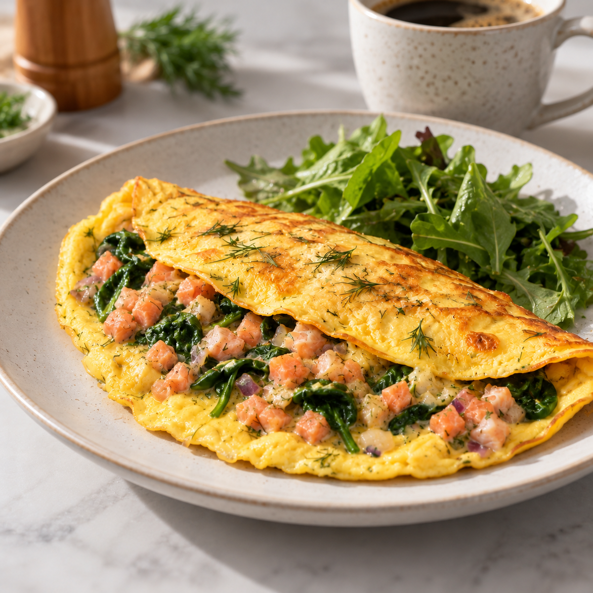 Omelette aux cubes de duo de saumon