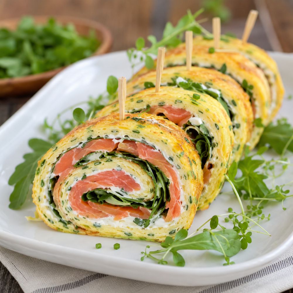 Omelette roulée au saumon fumé