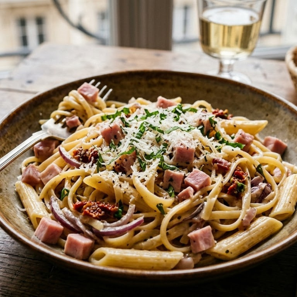 Pâtes au jambon et tomates séchées