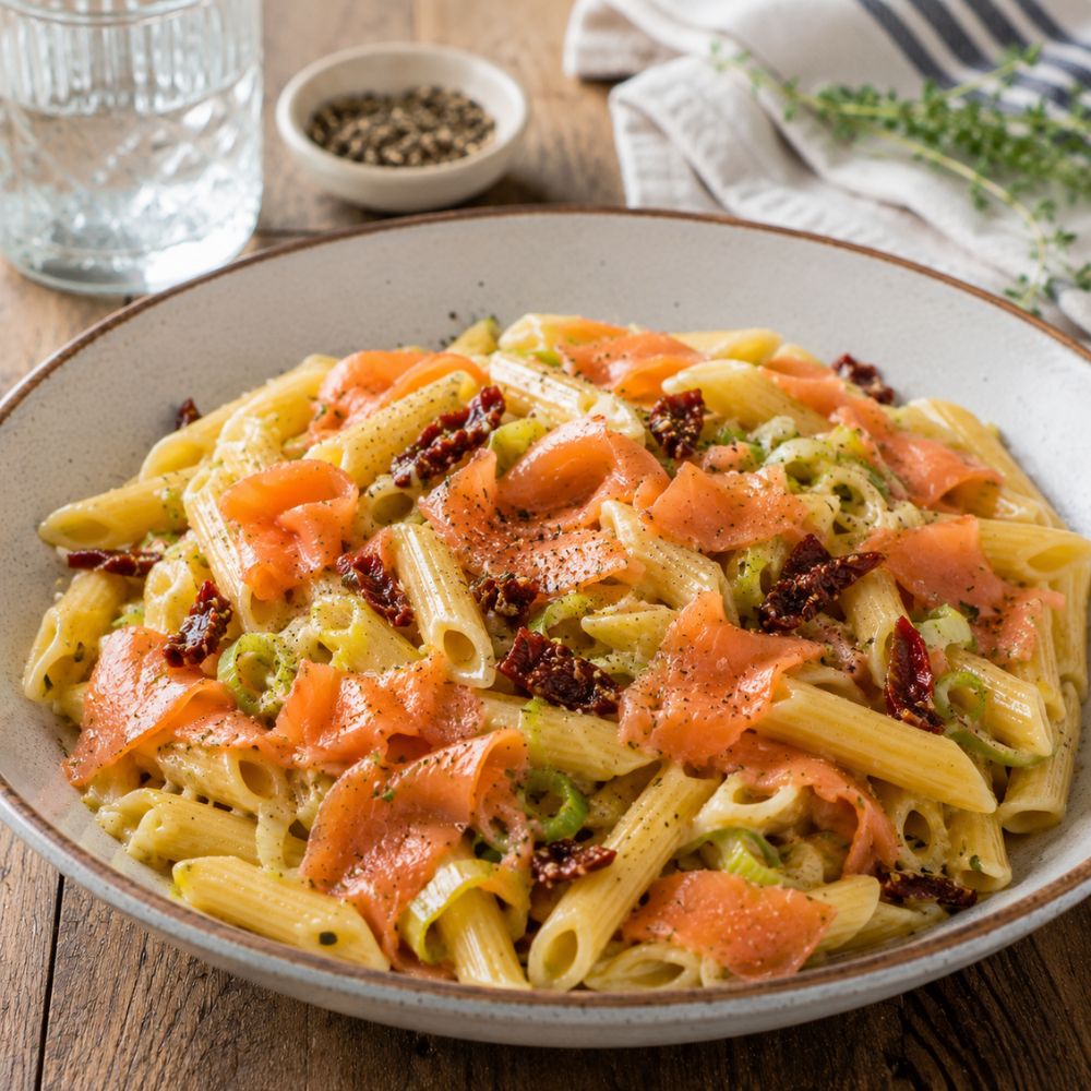 Pâtes au saumon fumé et canneberges séchées