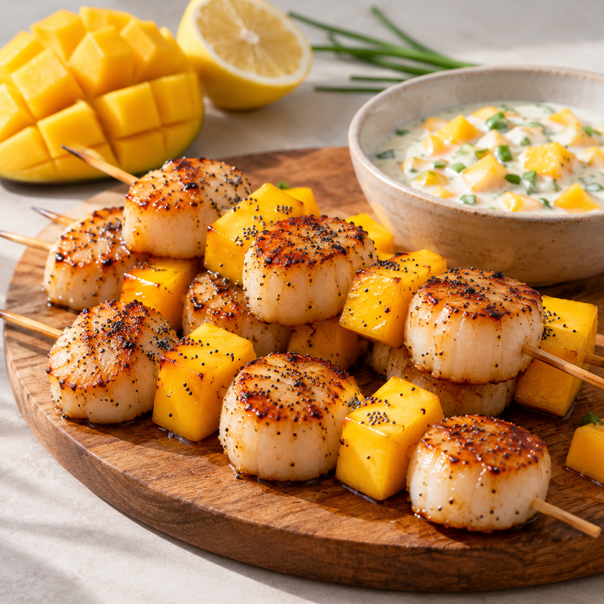 Pétoncles grillés à la mangue