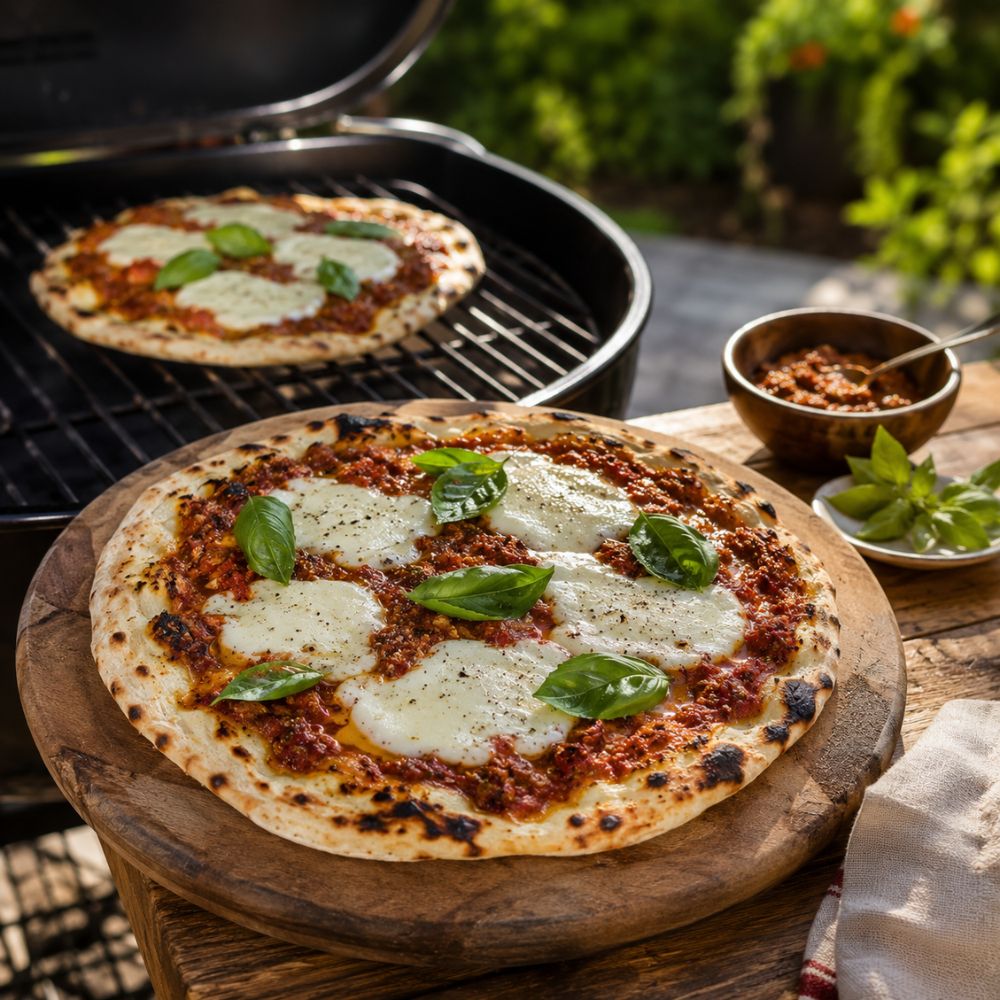 Pizza au bbq et pesto rosso
