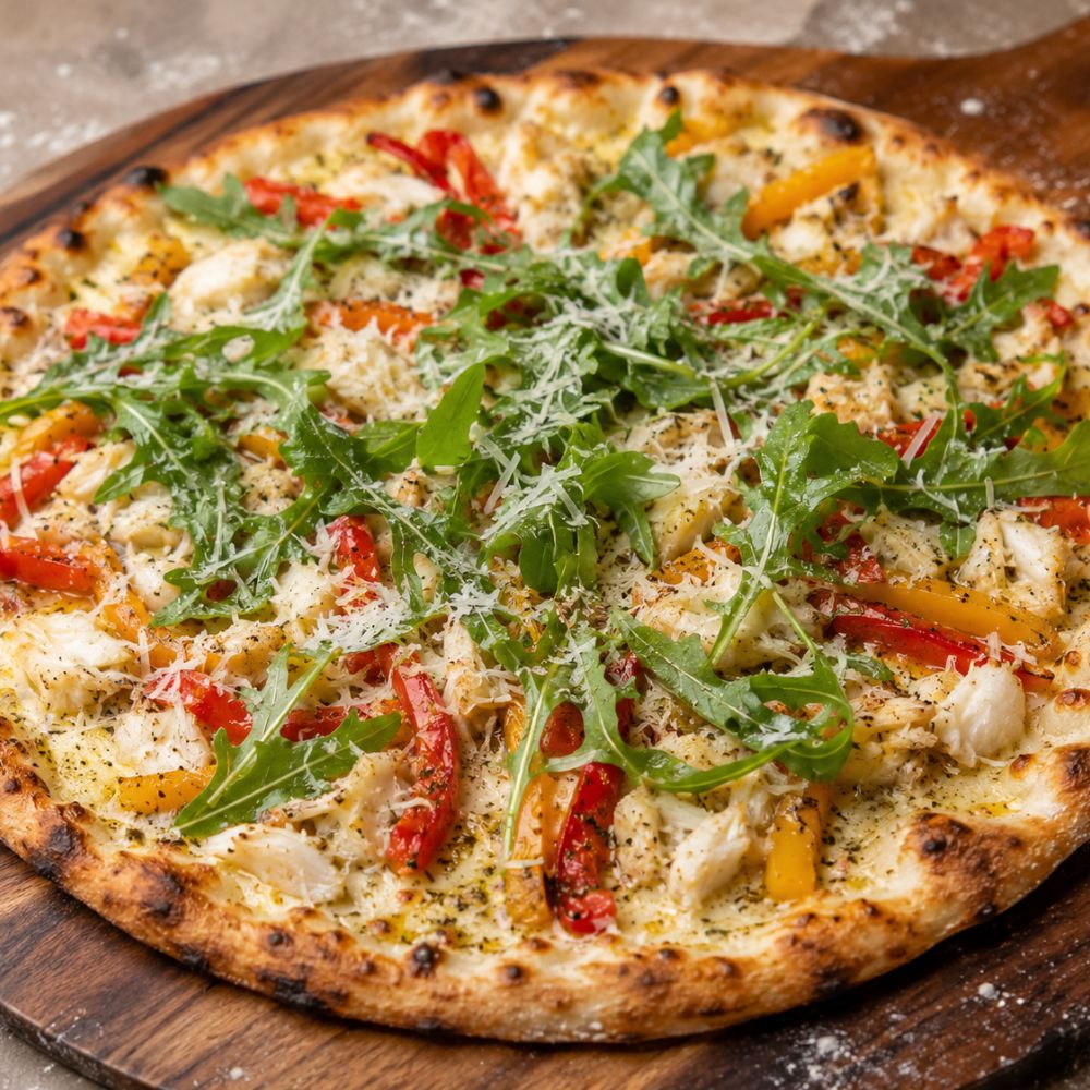 Pizza au crabe et poivron rôti
