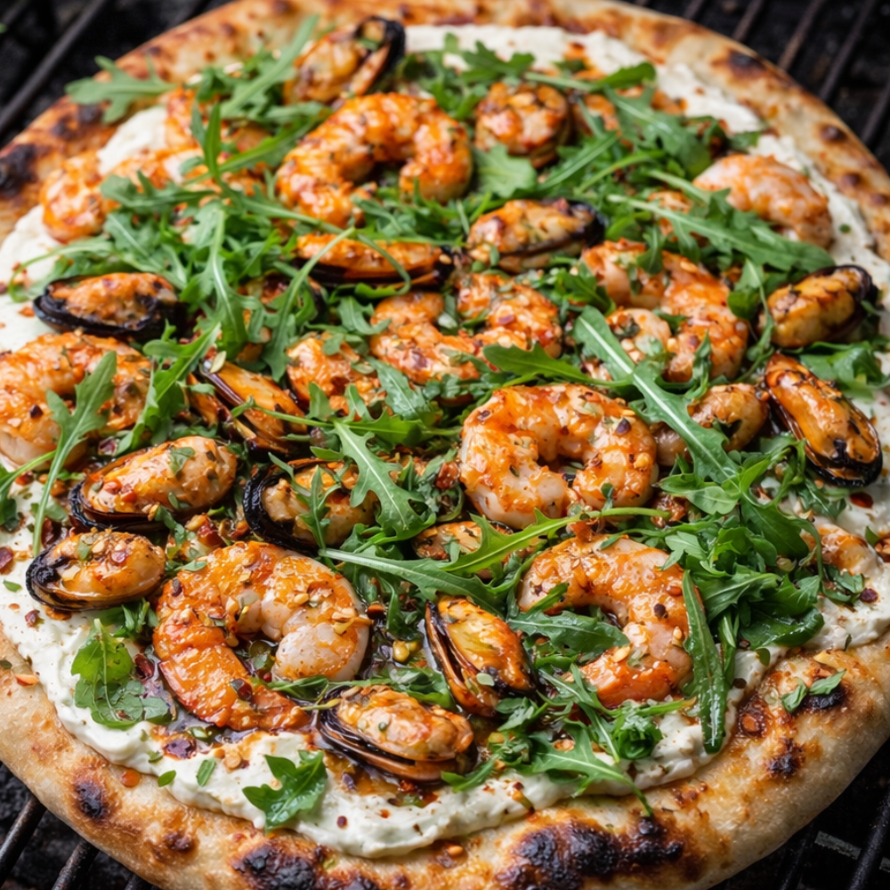 Pizza au fruit de mer au BBQ