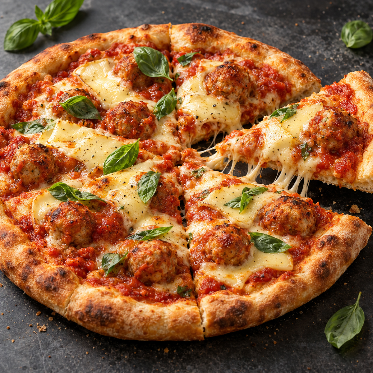 Pizza aux Boulettes de Poulet et Basilic Frais