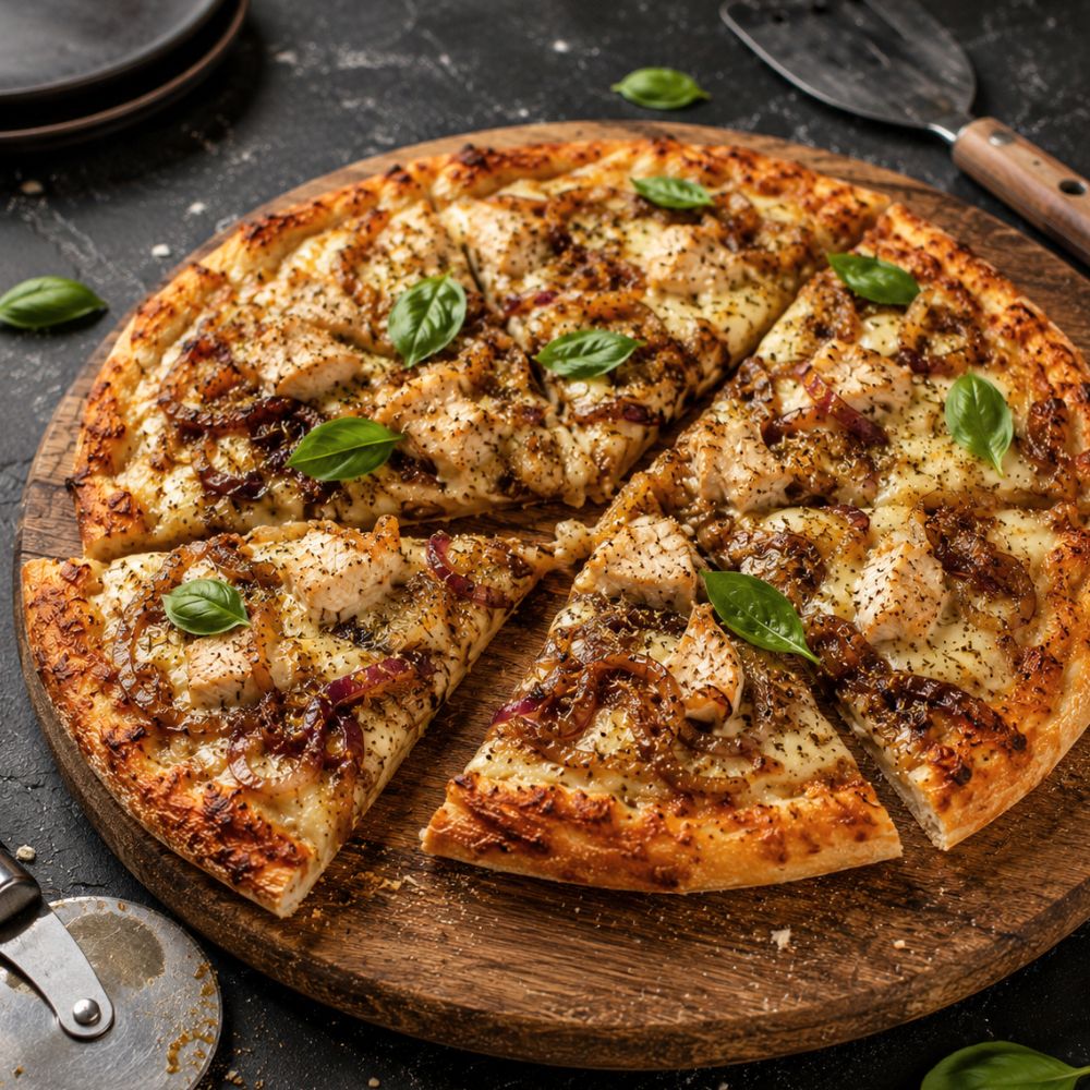 Pizza bière et oignons caramélisés