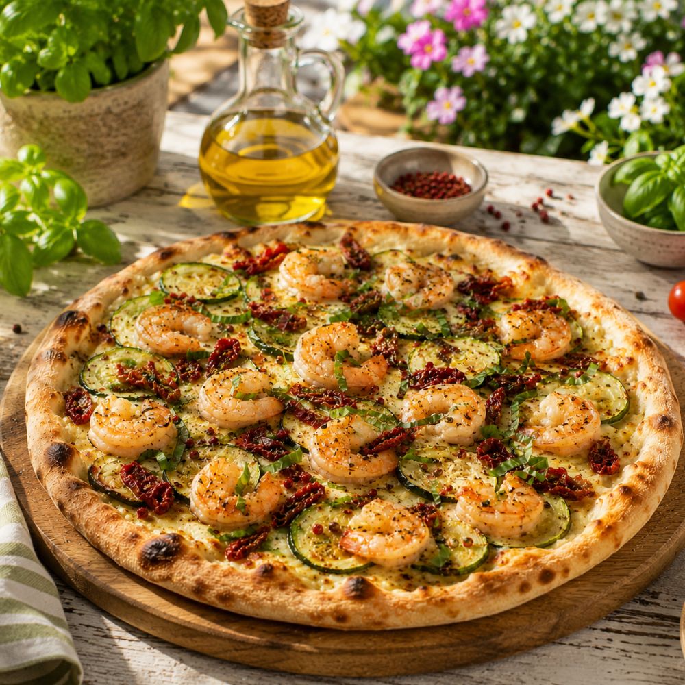 Pizza blanche aux crevettes