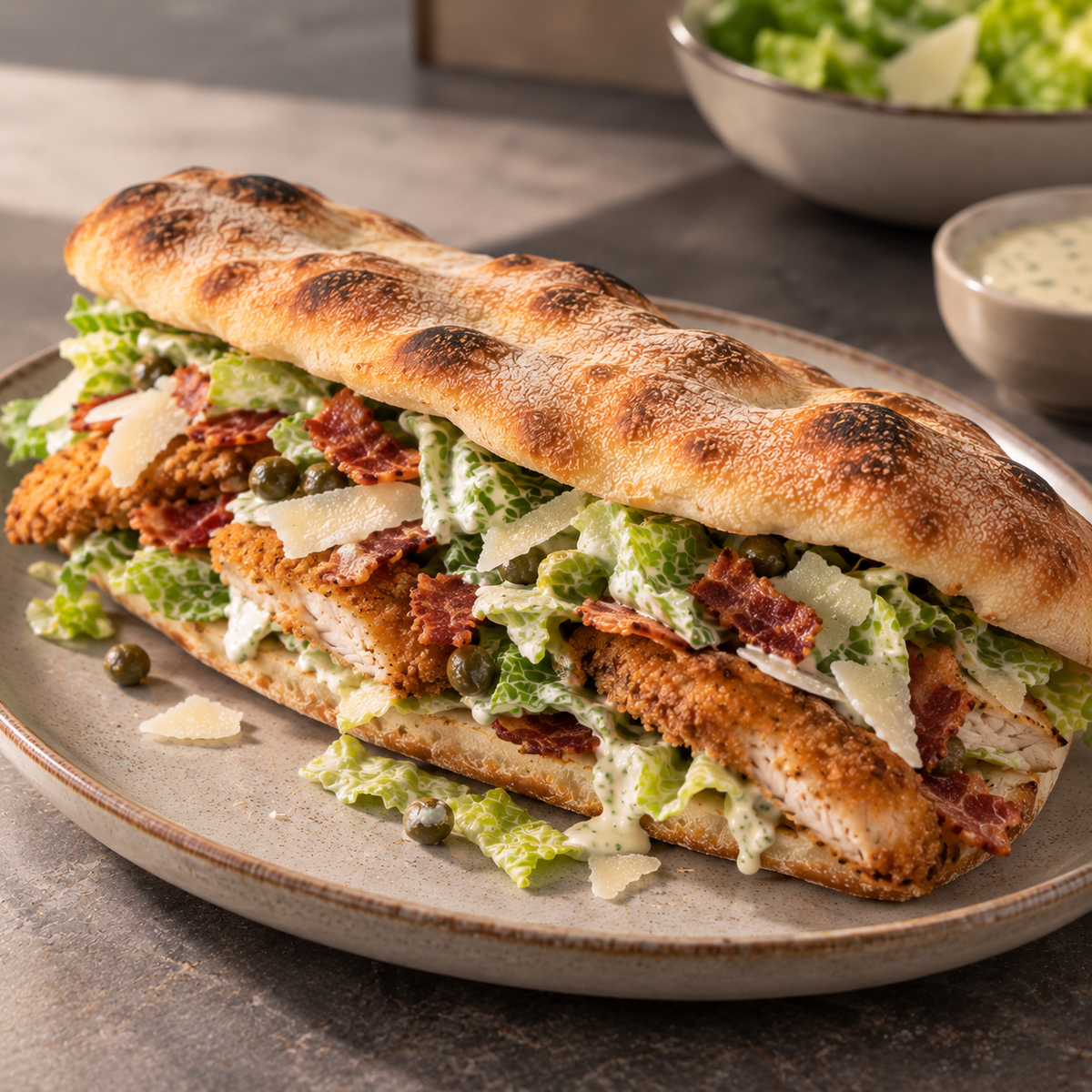 Pizza sandwich César au poulet