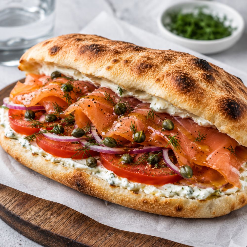 Pizza sandwich au saumon fumé