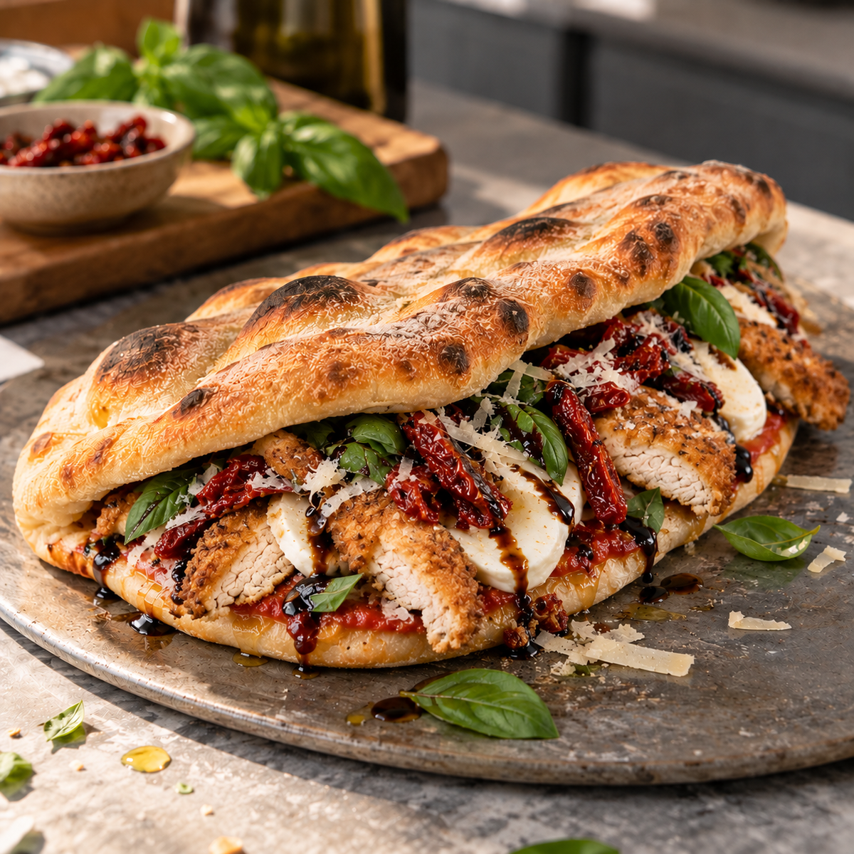 Pizza sandwich aux tendres de poulet