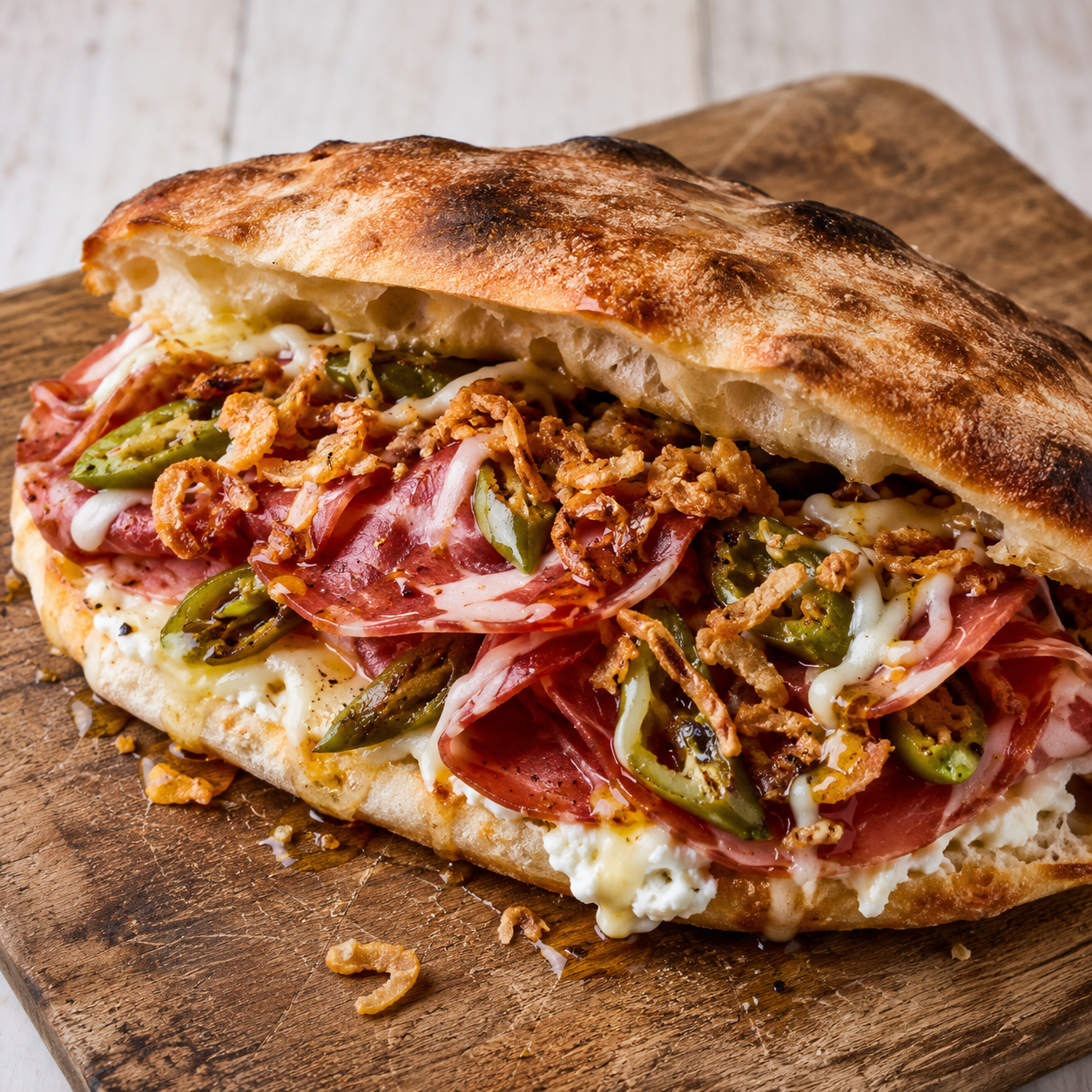 Pizza sandwich chèvre et jalapeño