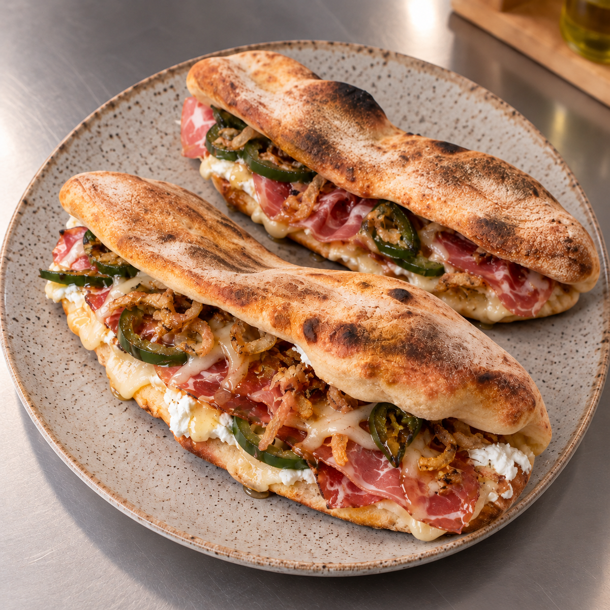 Pizza sandwich chèvre et jalapeño