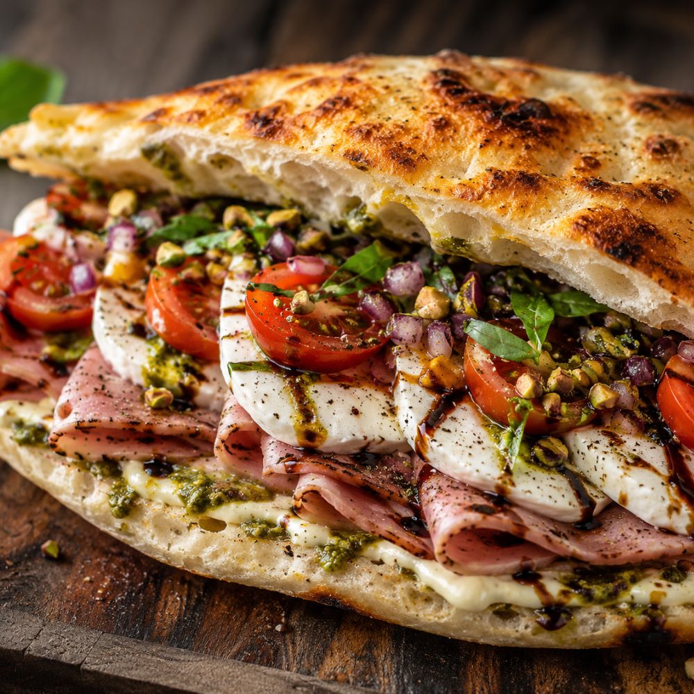 Pizza sandwich mozza et mortadelle