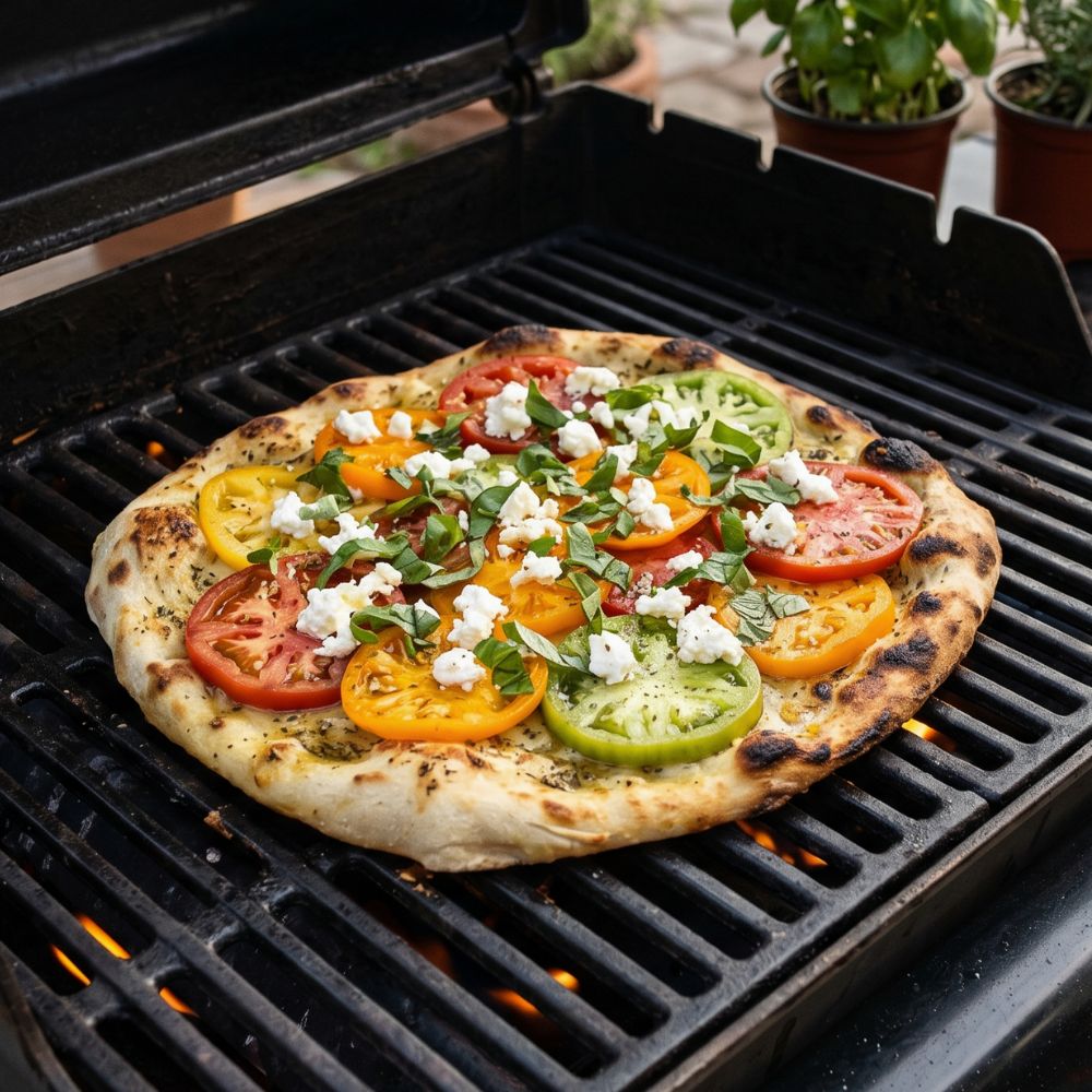 Pizza tomate et chèvre au bbq