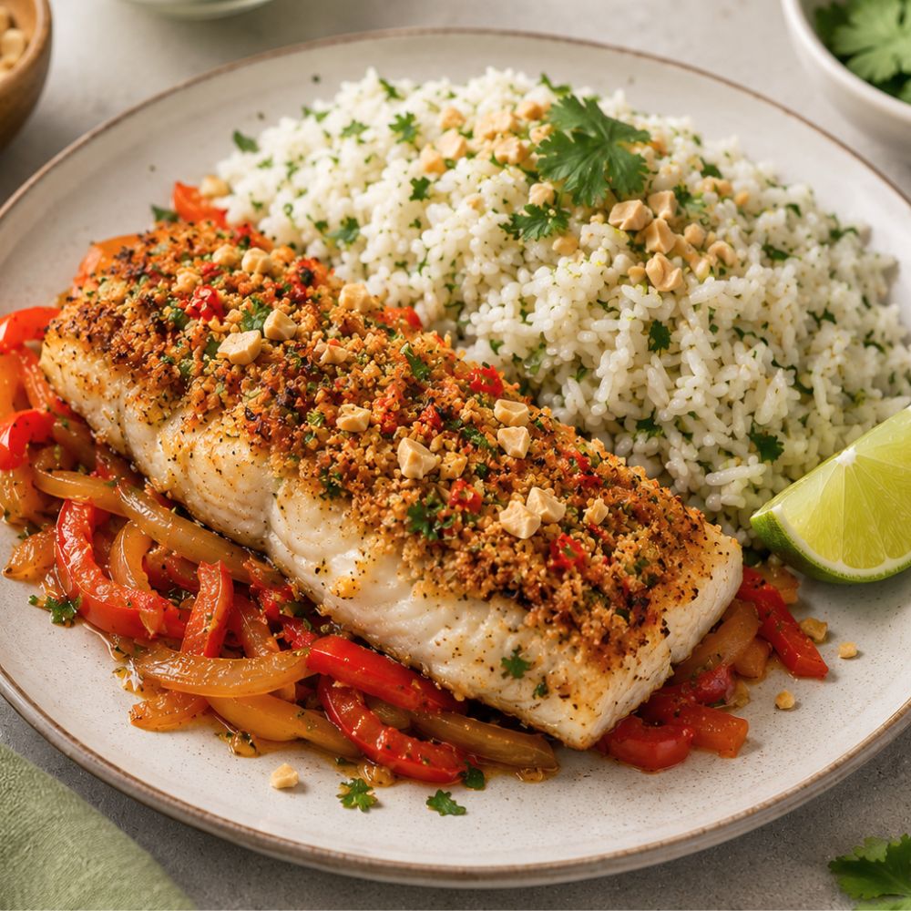 Poisson thaï et riz à la coriandre