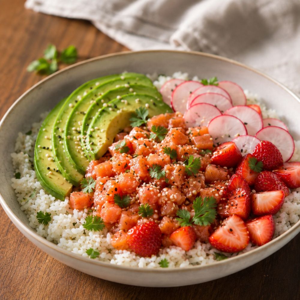 Poké saumon avocat fraises