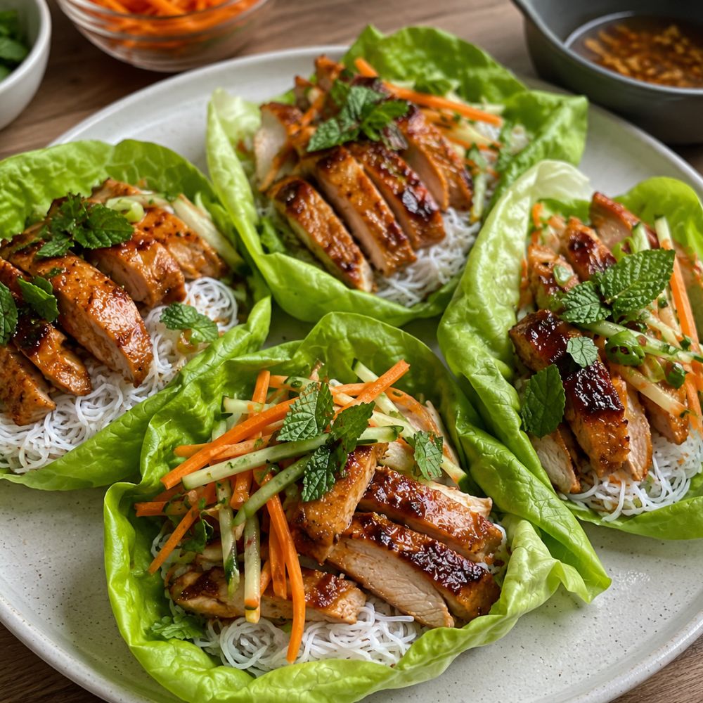 Poulet à la coréenne et rouleau de salade