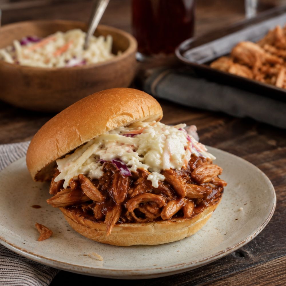 Burger de poulet effiloché sauce bbq