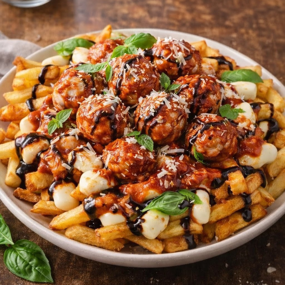 Poutine aux Boulettes de poulet à l’Italienne