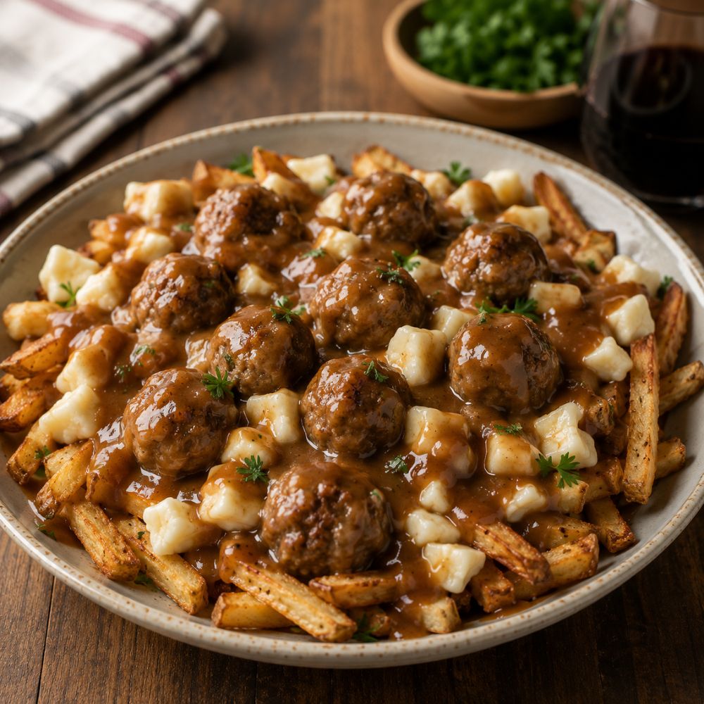 Poutine maison et boulettes de viande