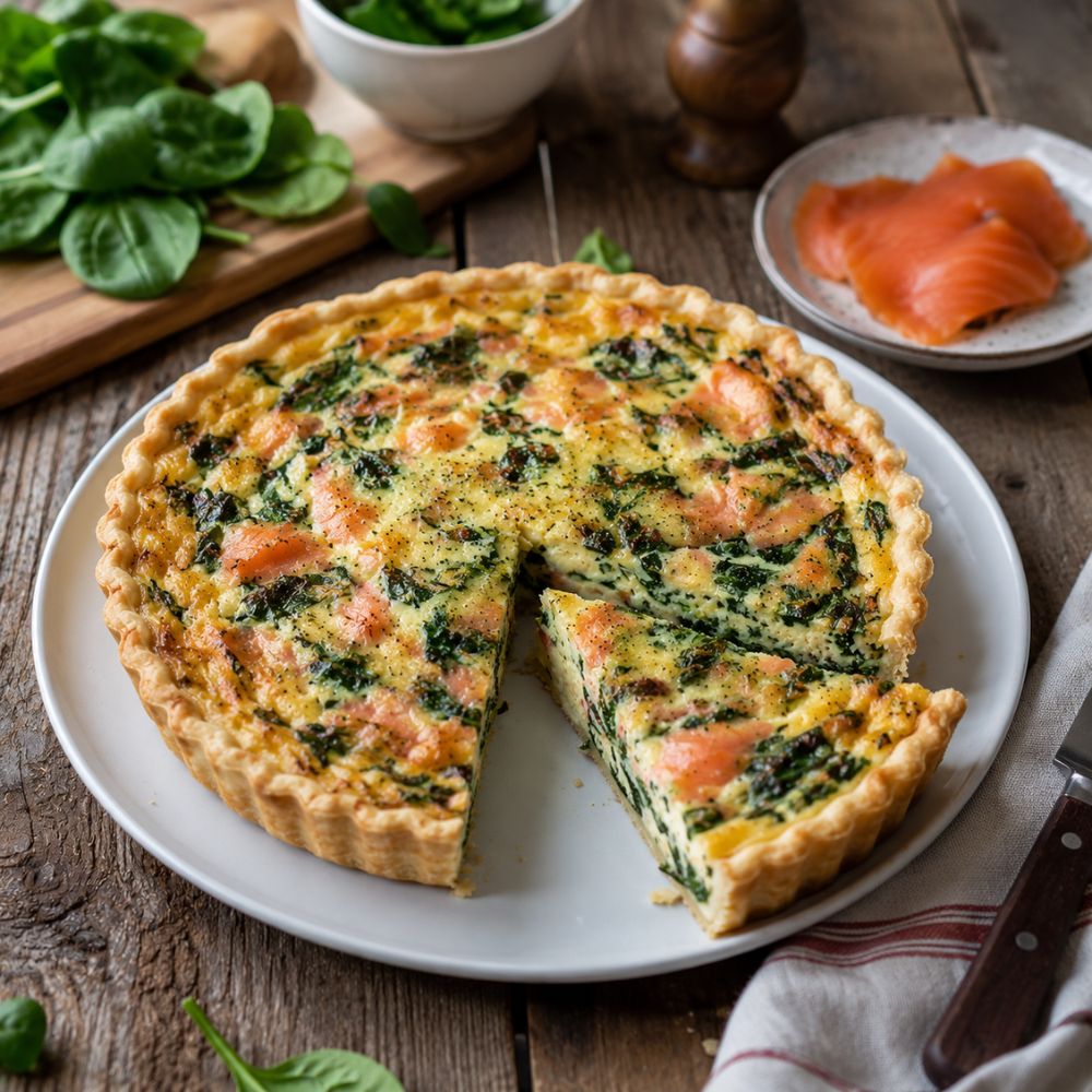 Quiche au saumon fumé pastrami et épinards